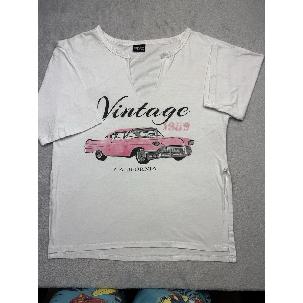 Popular Sports women's XL White Graphic Print T-Shirt California Cars Logo
